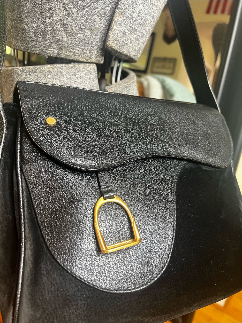 GUCCI STIRRUP SADDLE BAG VINTAGE BLACK LEATHER & SUEDE - Picture 3 of 16